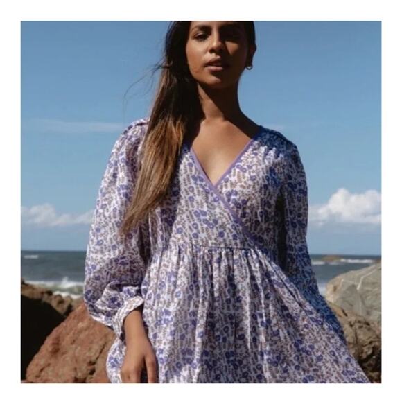 Daughters of India Binita Maxi Dress Purple Floral 100% Cotton Size Small NEW - Picture 2 of 14